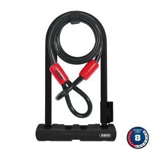 Abus Ultra 410   Cobra Loop U-Lock Key 12mm 17.0cm x 23.0cm 6.7" x 9" SH34 Black; Cable 10mm 120cm 4