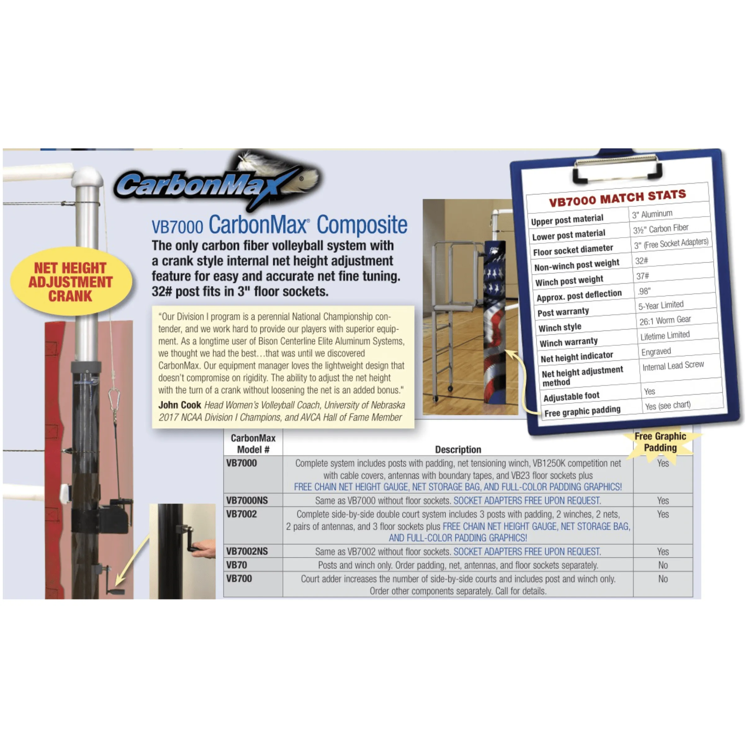 Bison 3 1/2" CarbonMax Composite Complete Volleyball System VB7000