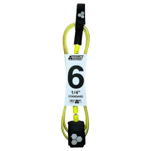Channel Islands Hex Cord Standard Surfboard Leash - 6' x 1/4"/Fluorescent Yellow