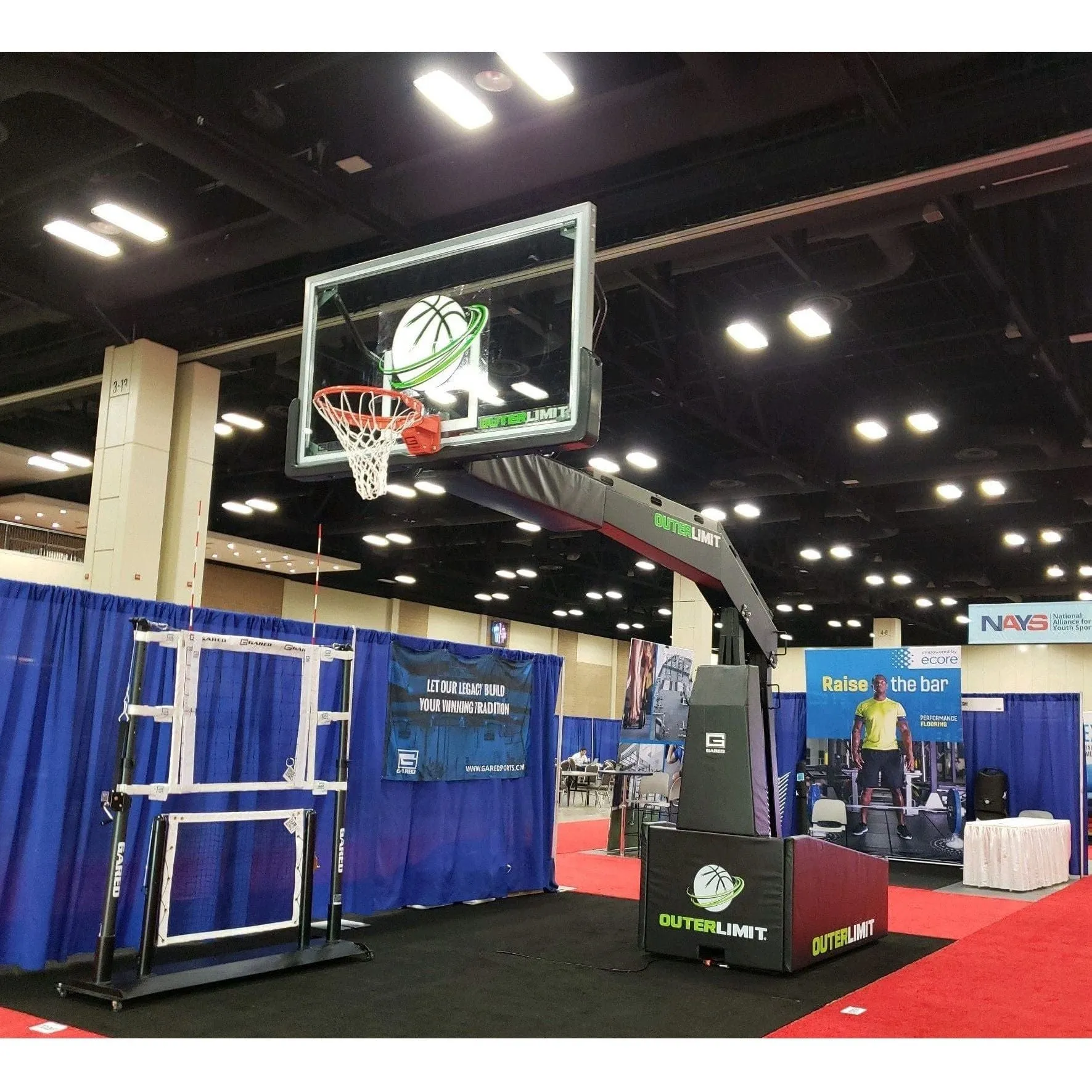 Gared Pro Arena Portable Basketball System Spring-Assisted 10' 8" Boom 9718S