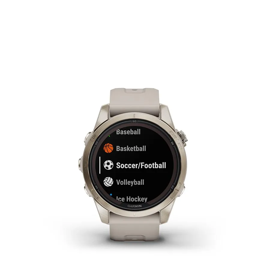 Garmin fenix 7S Pro Sapphire Solar Watch Watch Color: Soft Gold Wristband: Light Sand - Silicone