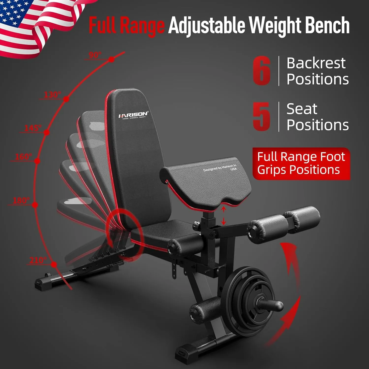 HARISON HR-609 Adjustable Bench with Leg and Arm Curl Attachments
