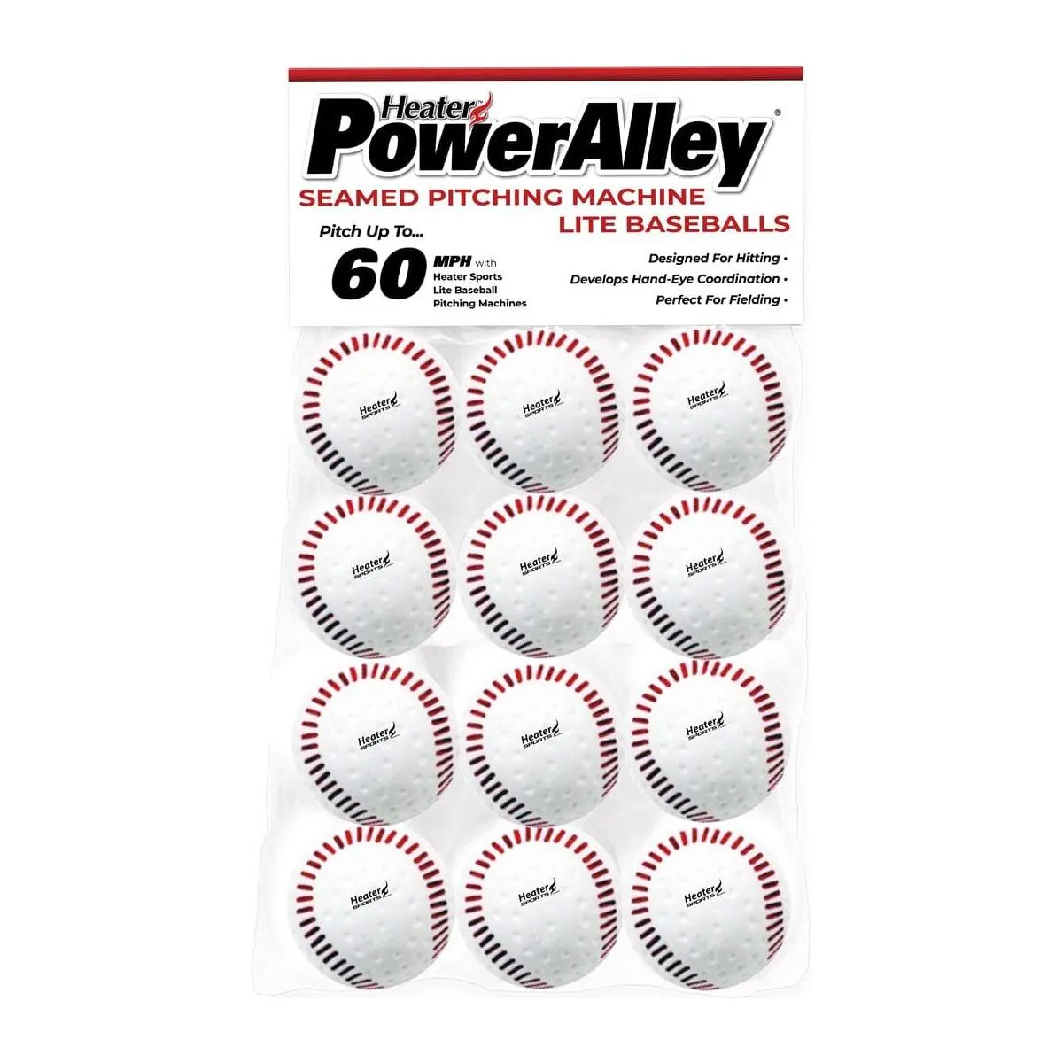 Heater PowerAlley Seamed 60 MPH White Lite Baseballs