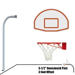 Jaypro Gooseneck Basketball System (3-1/2" Pole w/ 36" Offset) 54"W x 36"H Aluminum Fan Backboard