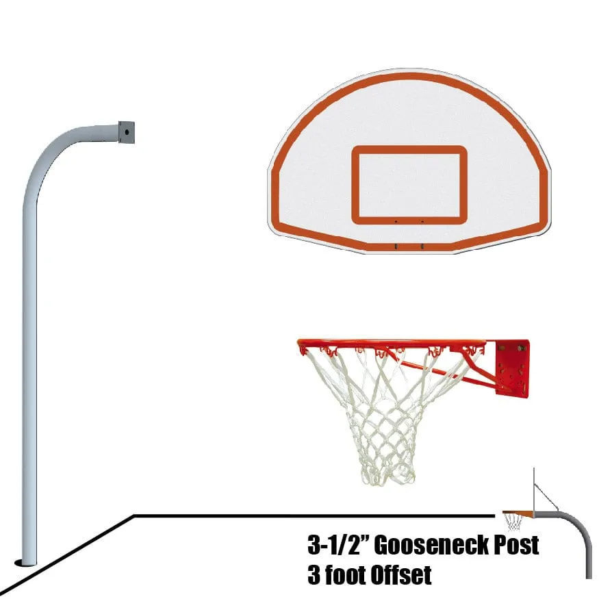 Jaypro Gooseneck Basketball System (3-1/2" Pole w/ 36" Offset) 54"W x 36"H Aluminum Fan Backboard