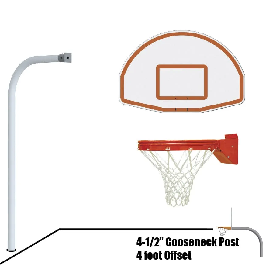 Jaypro Gooseneck Basketball System (4-1/2" Pole with 4' Offset) 56"W x 36"H Aluminum Fan Backboard