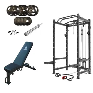 Muscle Motion PR1012 Package - Muscle Motion PR1012 Package - Power Rack inc high low pulley   Bench   Bar   77.5kg Olympic weights