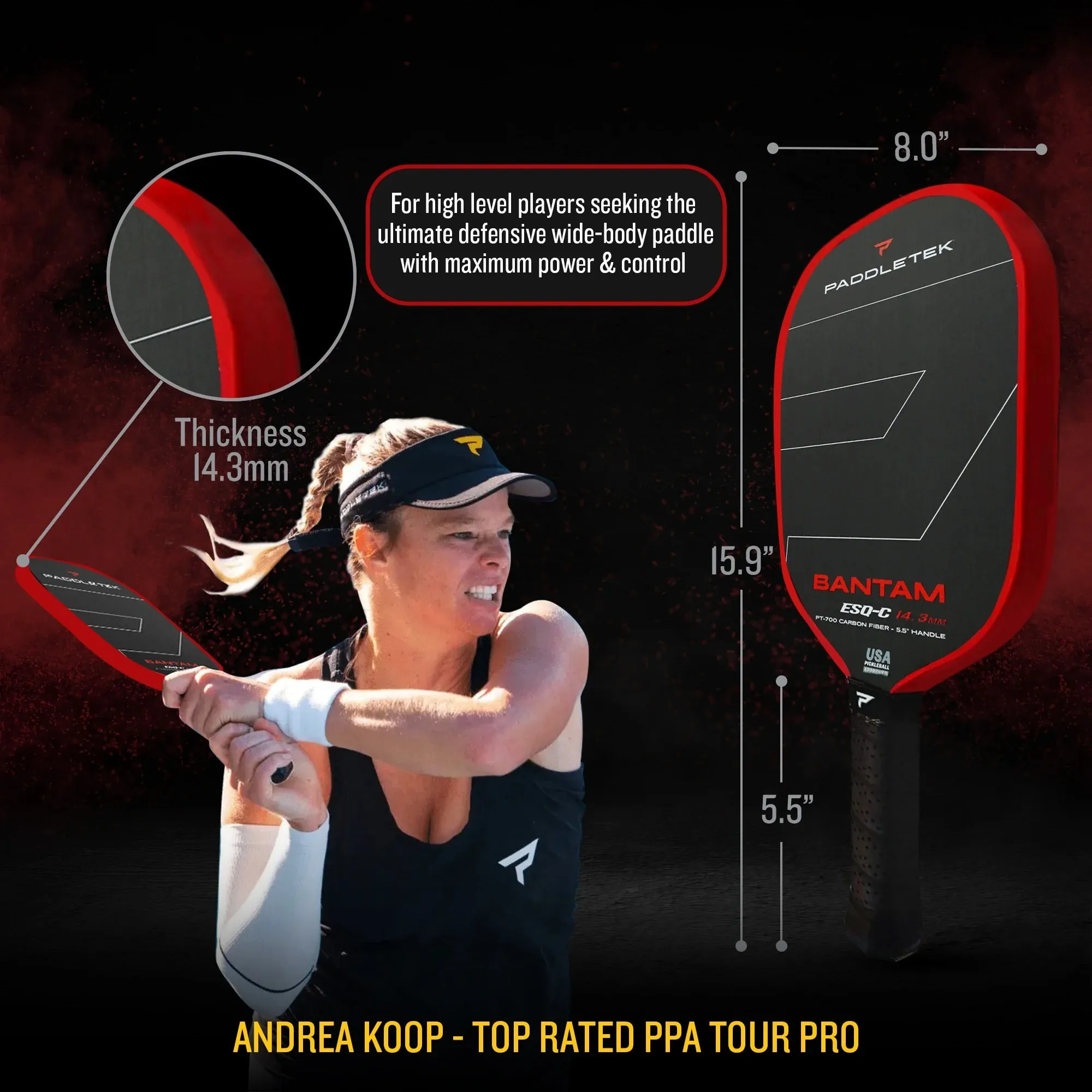 Paddletek Bantam ESQ-C 14.3 mm Pickleball Paddle: Precision, Power, and Control