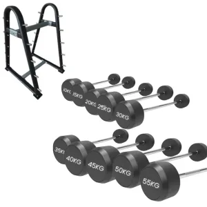 PU Fixed Straight Barbell Set 7.5kg - 30kg   Rack